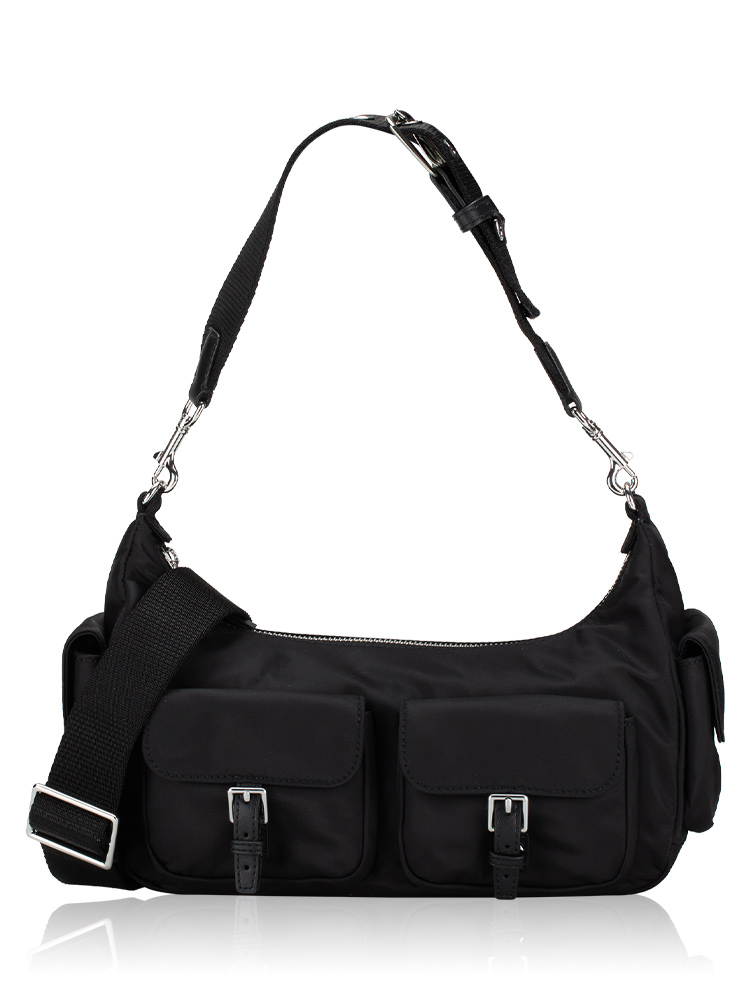 Nylon Convertible Shoulder Bag Black