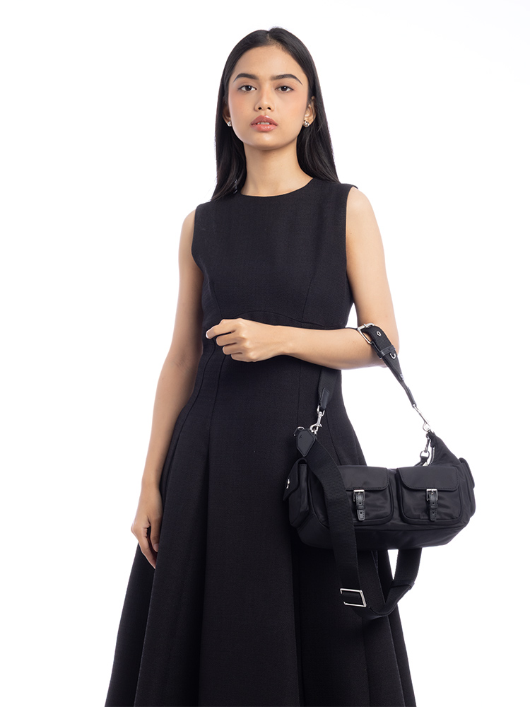 Nylon Convertible Shoulder Bag Black