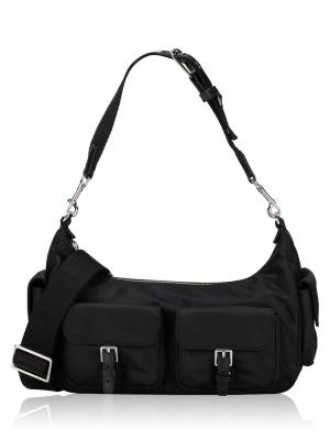Nylon Convertible Shoulder Bag Black