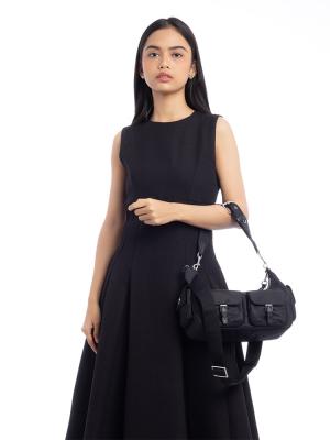 Nylon Convertible Shoulder Bag Black