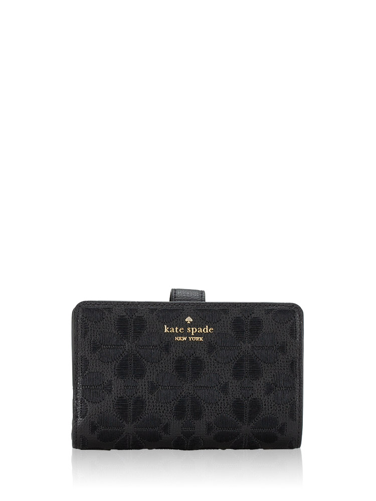 Flower Spade Embroidered Medium Bifold Wallet Black