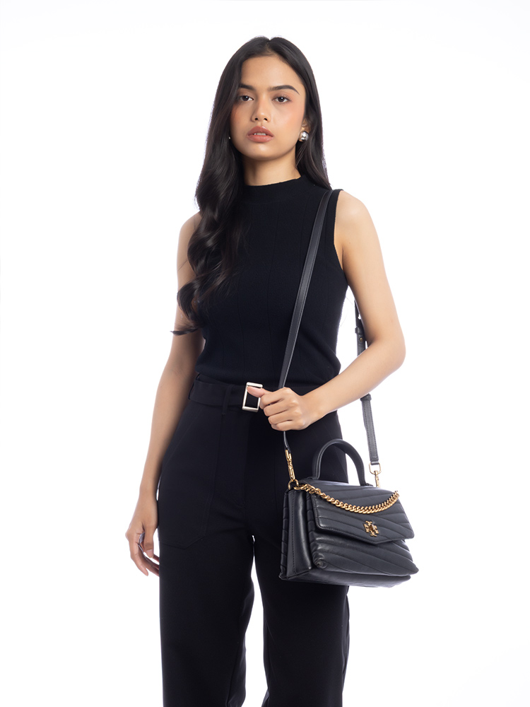 Kira Chevron Top Handle Satchel Black