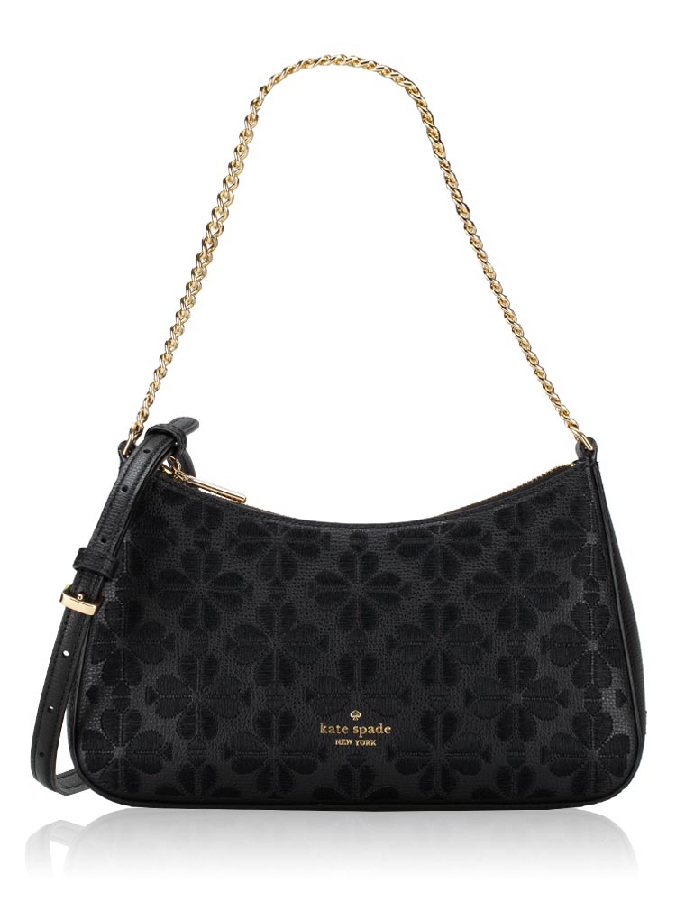 Flower Spade Embroidered Medium Crossbody Black