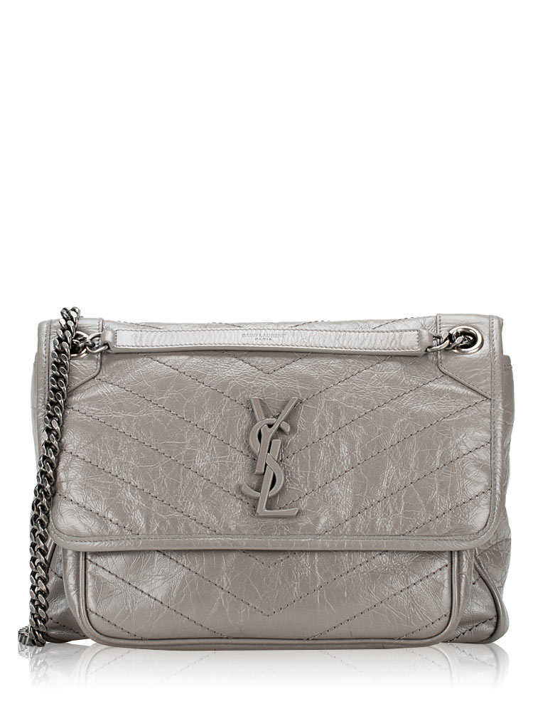 Crinkled Calfskin Matelasse Monogram Niki Medium Shoulder Bag Fog