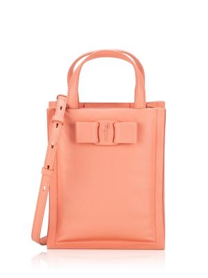 Calfskin Viva Bow Mini Top Handle Crossbody Corallo