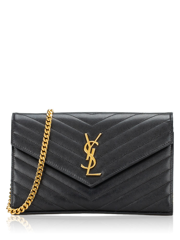 Grain De Poudre Matelasse Monogram 22cm Chain Wallet Black