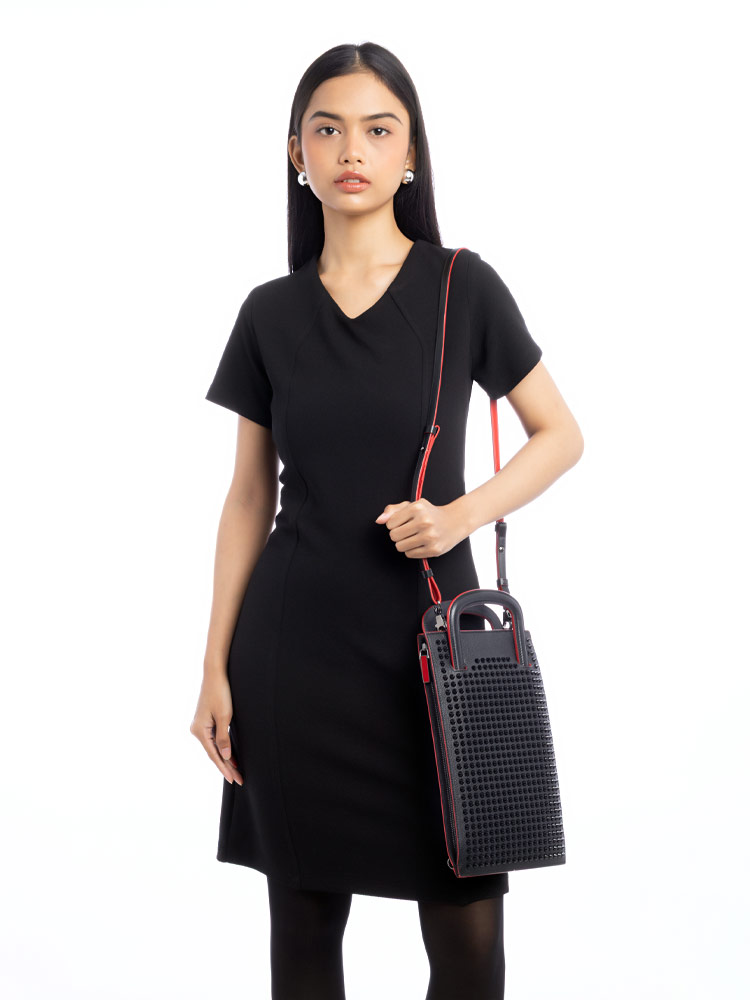 Calfskin Spiked Trictrac Small Crossbody Black