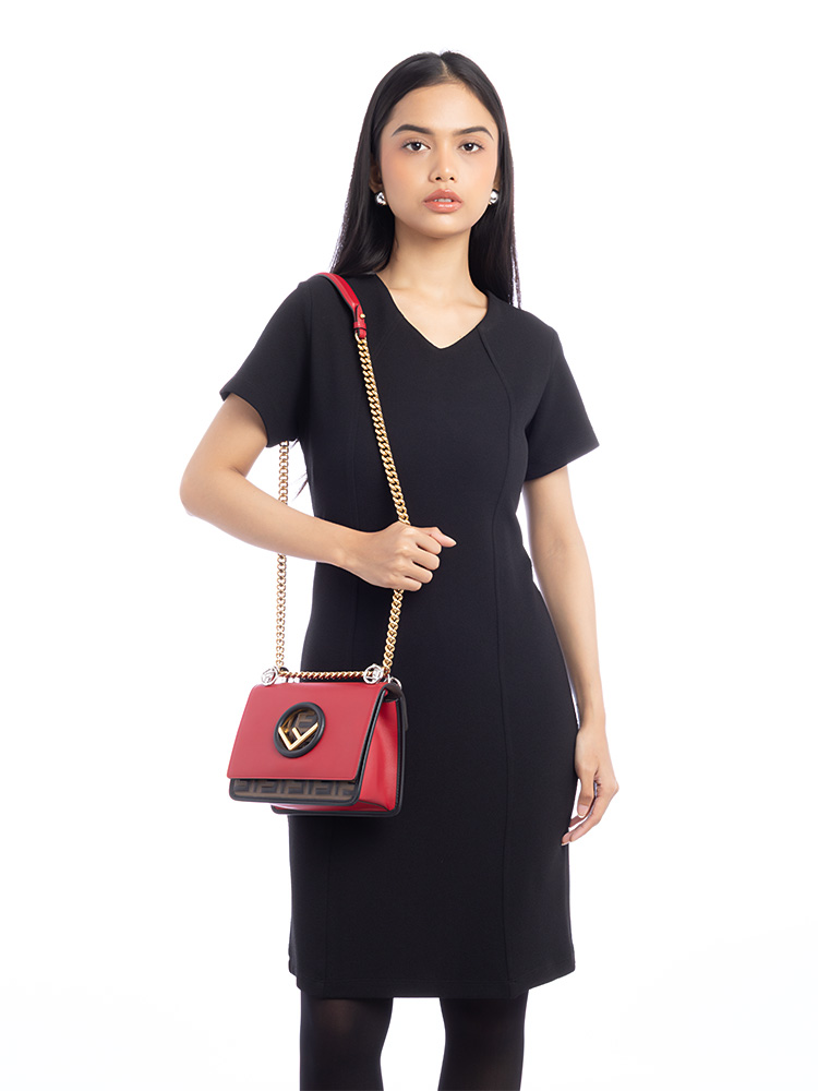 Vitello Century FF 1974 Embossed Kan I Small Shoulder Bag Strawberry