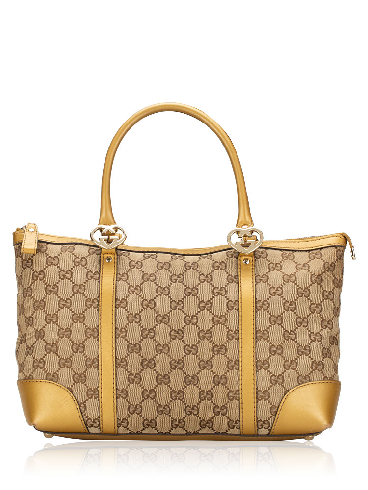GG Canvas Lovely Heart Small Tote Beige Gold