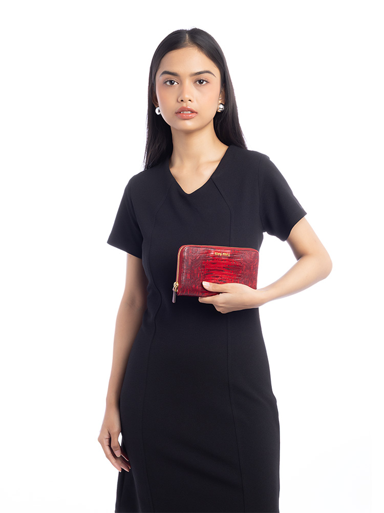 Lizard Embossed Zip Wallet Red