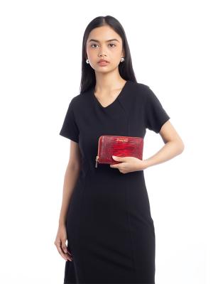 Lizard Embossed Zip Wallet Red