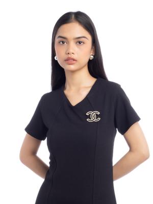 Crystal CC Brooch Light Gold