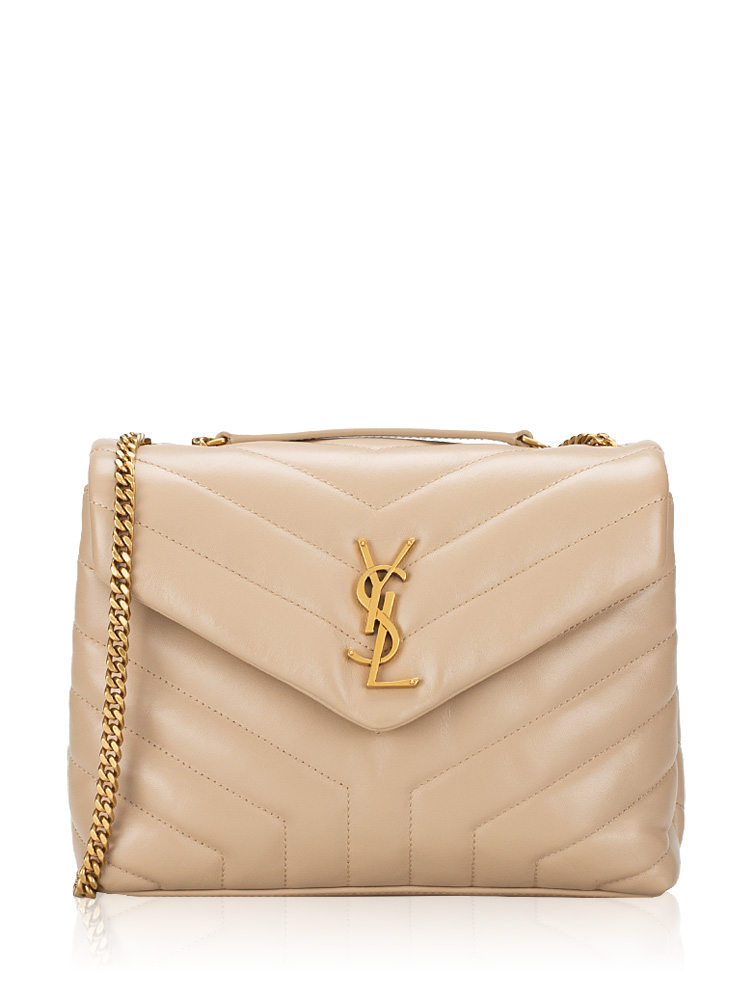 Calfskin Y Quilted Monogram Loulou Small Shoulder Bag Dark Beige