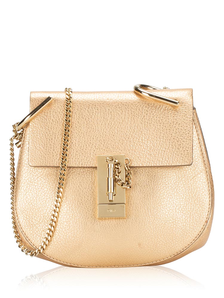 Metallic Grained Goatskin Drew Mini Shoulder Bag Gold