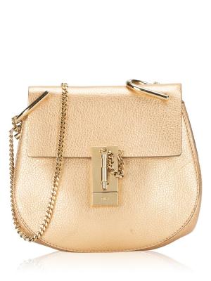 Metallic Grained Goatskin Drew Mini Shoulder Bag Gold