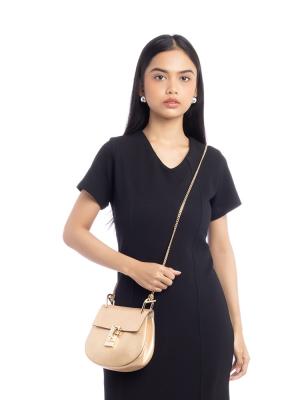 Metallic Grained Goatskin Drew Mini Shoulder Bag Gold