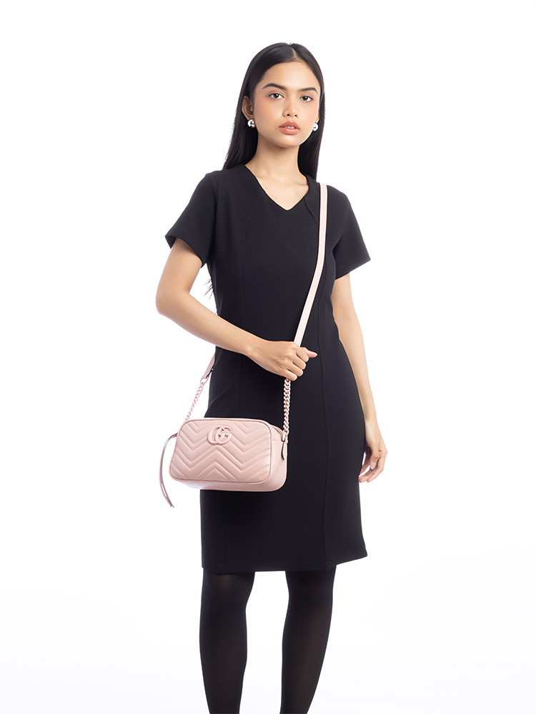 Calfskin GG Marmont Matelasse Small Camera Bag Perfect Pink