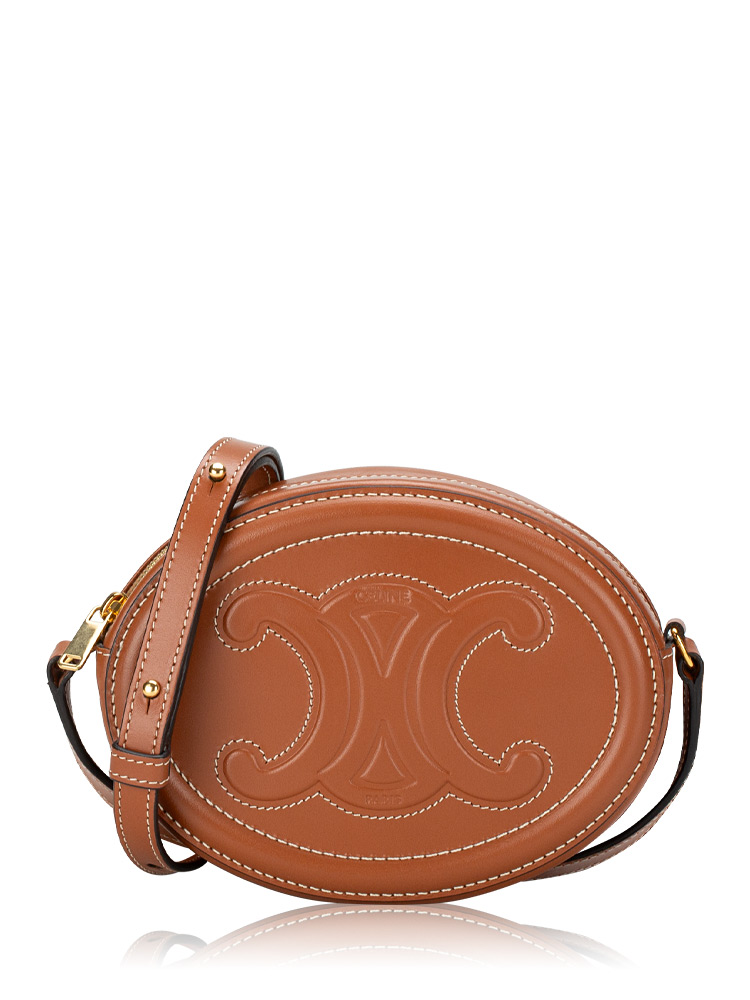 Cuir Triomphe Oval Small Crossbody Tan