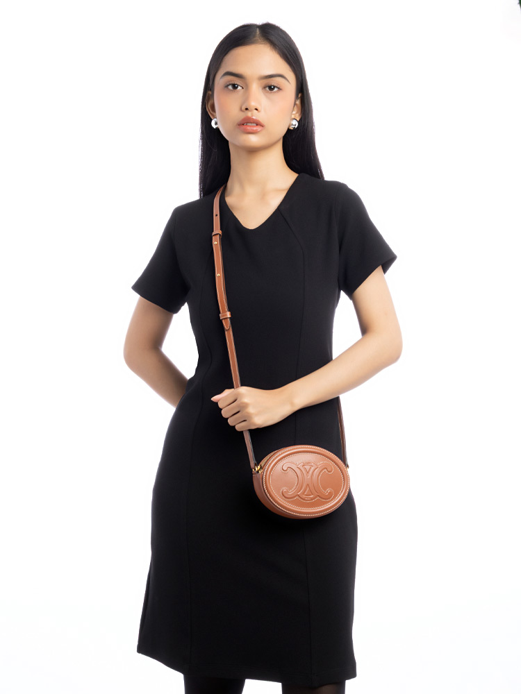 Cuir Triomphe Oval Small Crossbody Tan