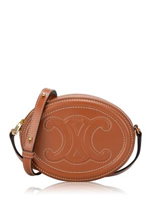 Cuir Triomphe Oval Small Crossbody Tan