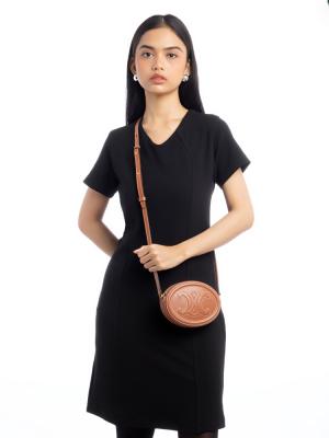 Cuir Triomphe Oval Small Crossbody Tan