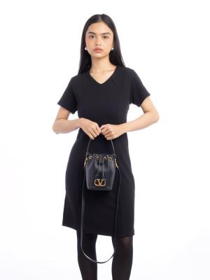 Nappa Signature Vlogo Mini Bucket Bag Black
