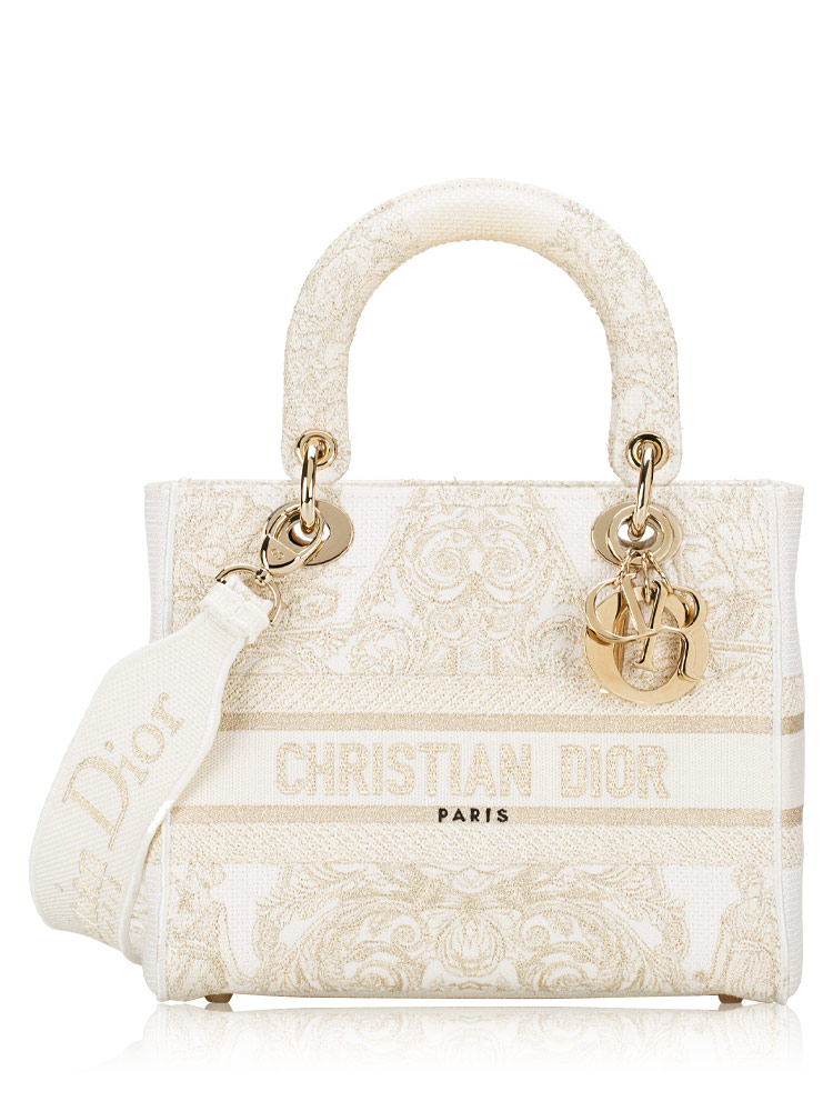 Toile Around The World Stella Embroidered Medium Lady D-Lite White Gold