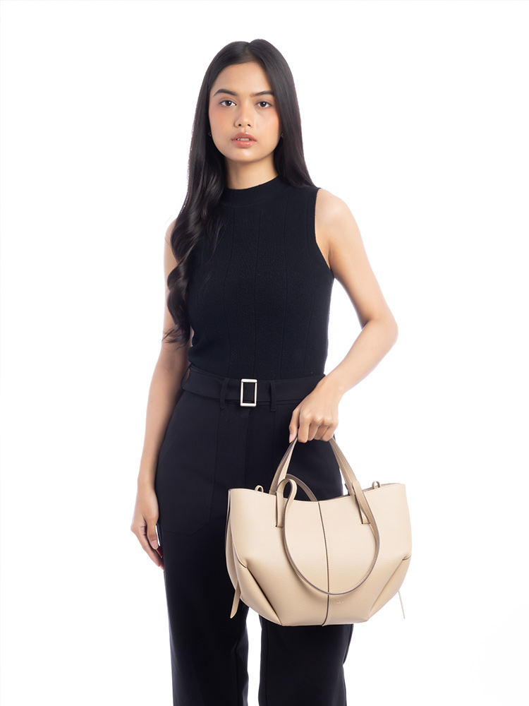 Textured Calfskin Cyme Mini Tote Sand
