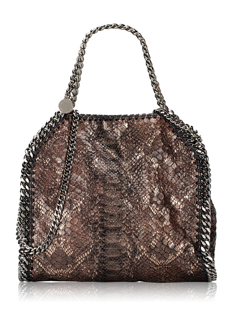 Faux Python Embossed Falabella Mini Fold Over Tote Beige