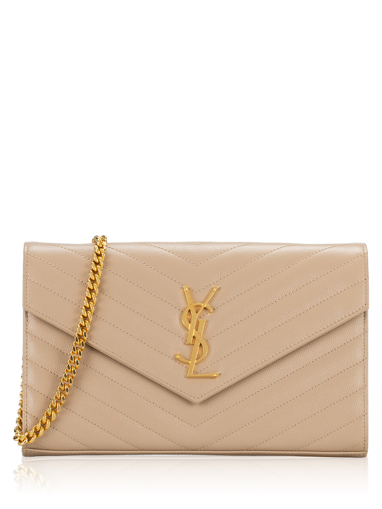 Grain De Poudre Matelasse Monogram 22cm Chain Wallet Dark Beige