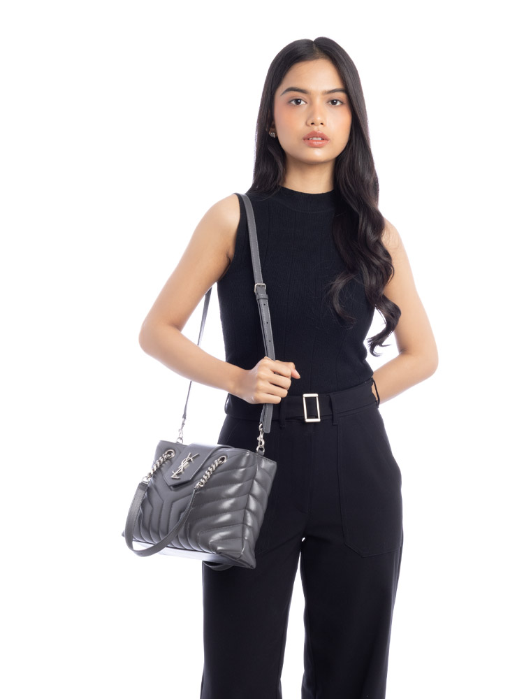 Calfskin Y Quilted Monogram Loulou Small Shopper Storm