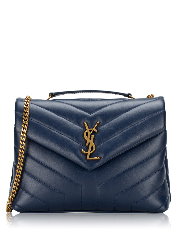 Calfskin Y Quilted Monogram Small Loulou Chain Satchel Blue Charron