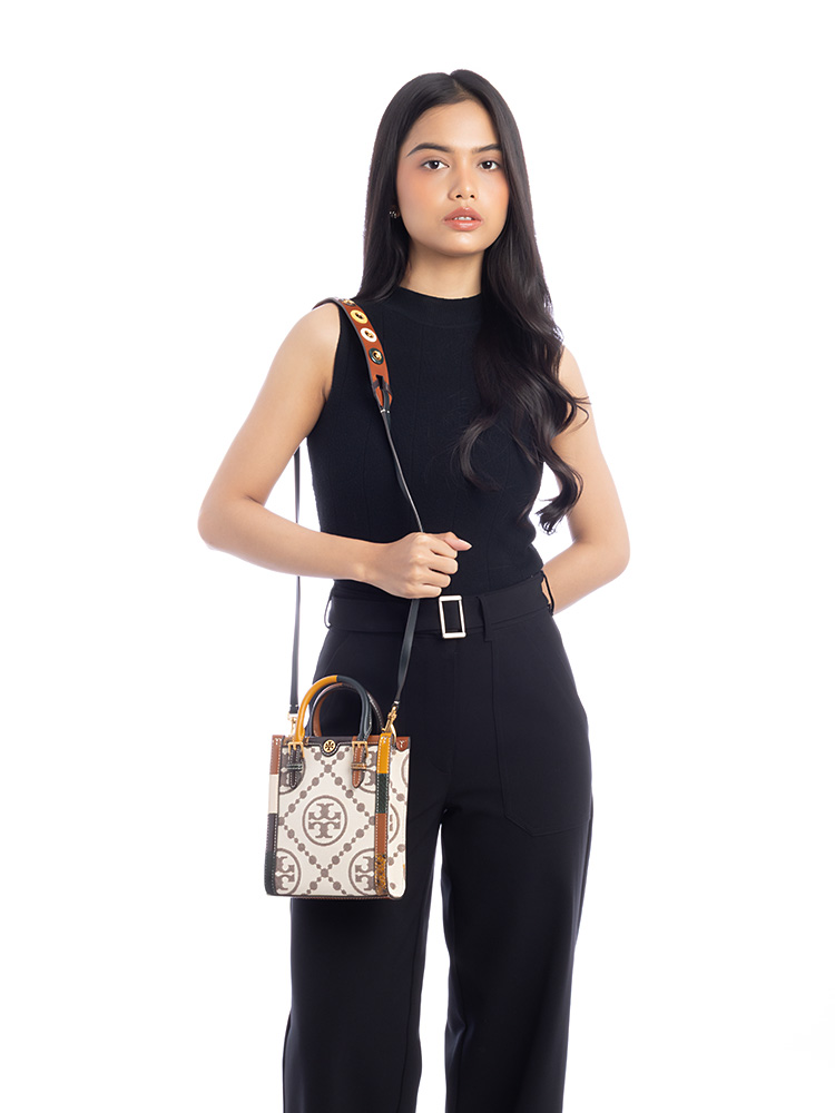 T Monogram Grommet Mini Tote White