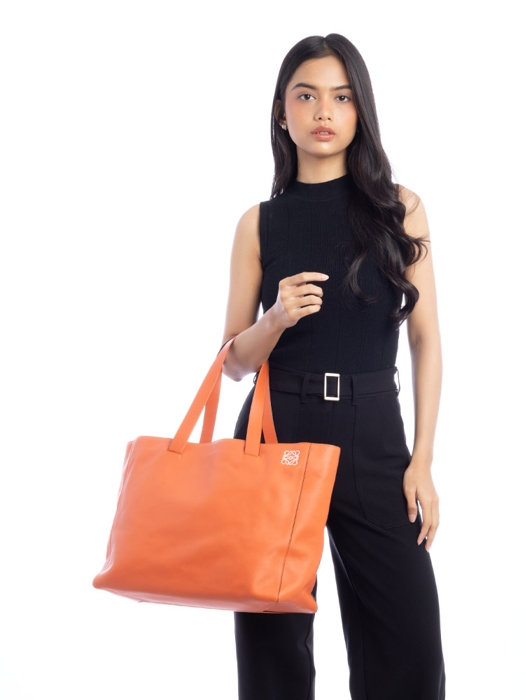 Calfskin Anagram East West Tote Orange