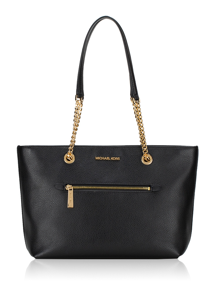 Jet Set Medium Leather Chain Tote Black
