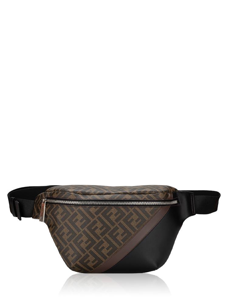 Glazed Fabric FF 1974 Diagonal Belt Bag Black Brown
