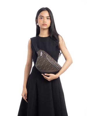 Glazed Fabric FF 1974 Diagonal Belt Bag Black Brown