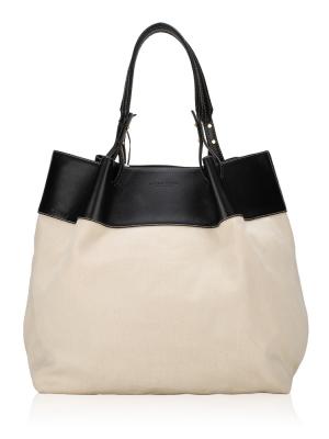 French Calfskin Linen Tote Black Naturale