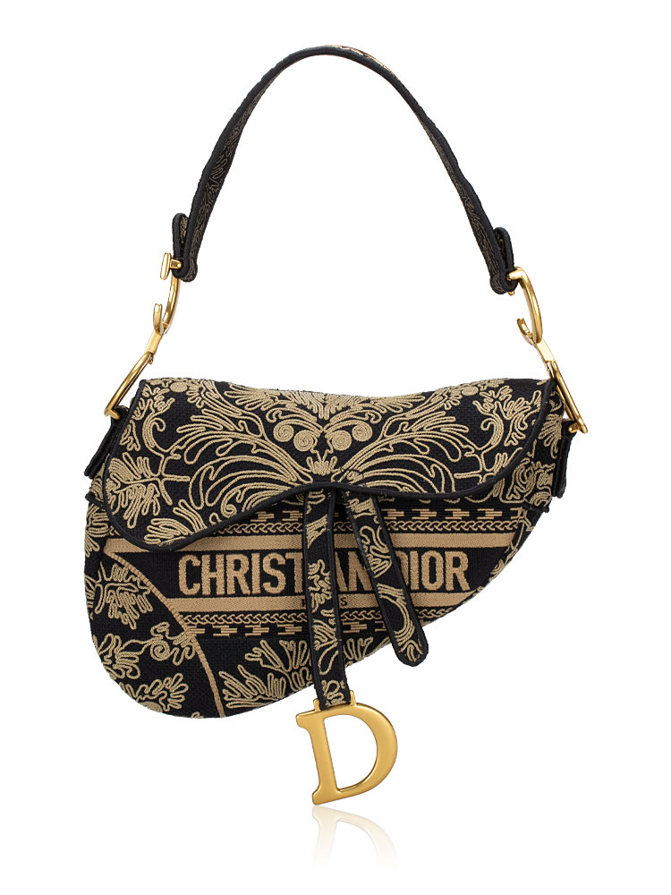 Toile Cornely Embroidered Saddle Bag Black Beige