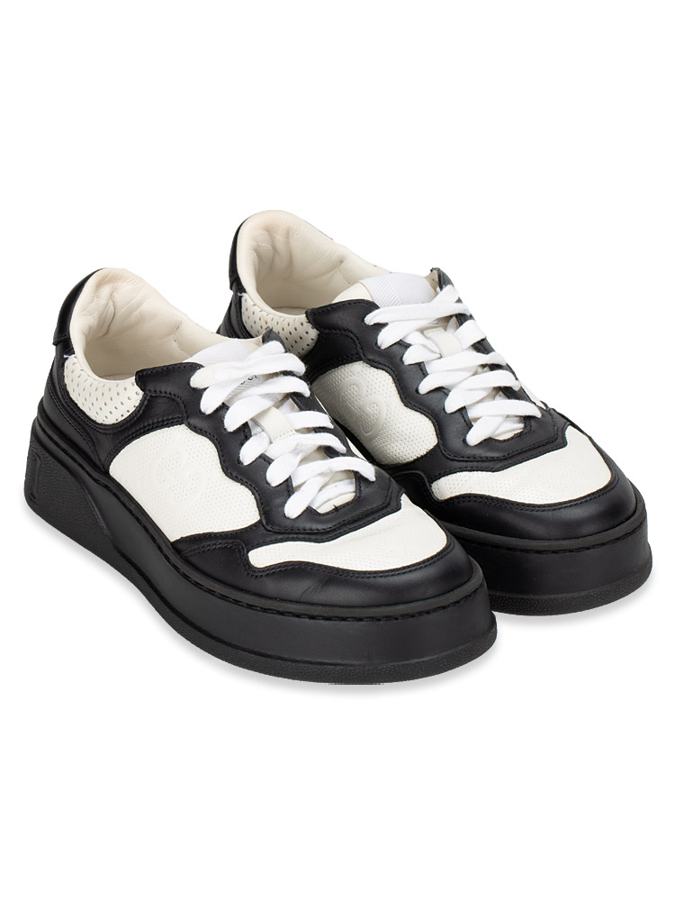 Calfskin Chunky GG Perforated Sneakers Black White Sz 37.5