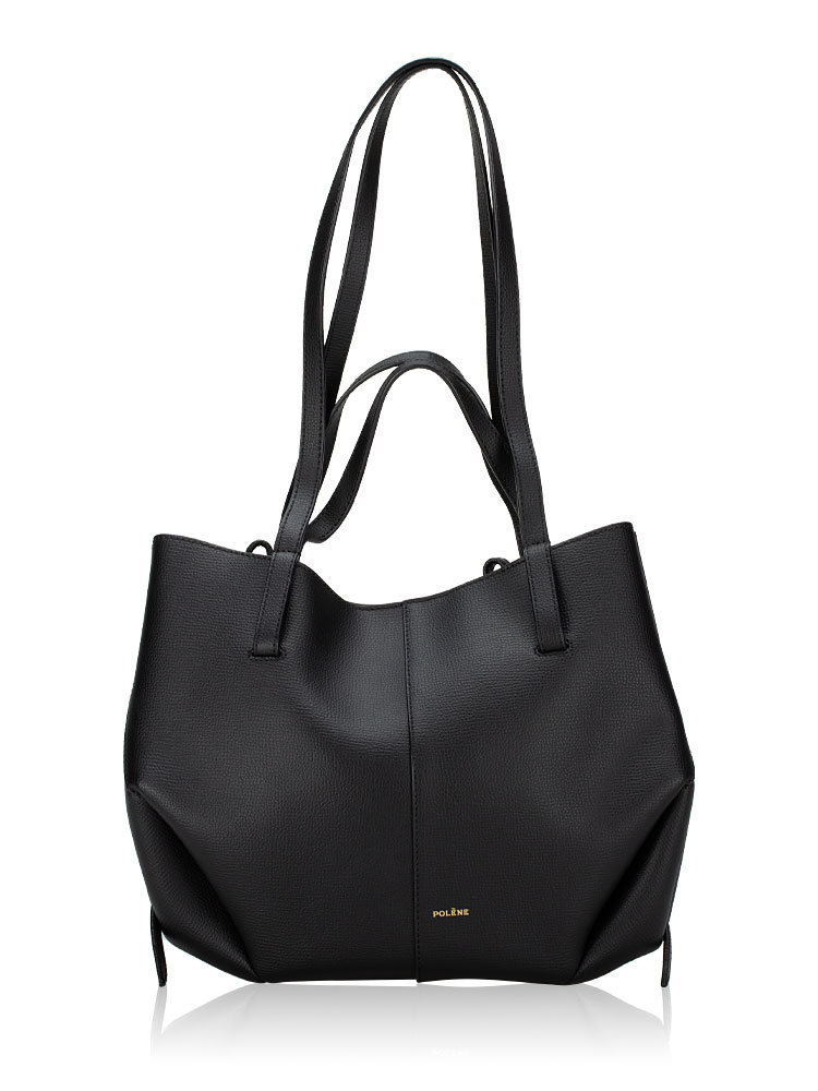 Textured Calfskin Cyme Mini Tote Black