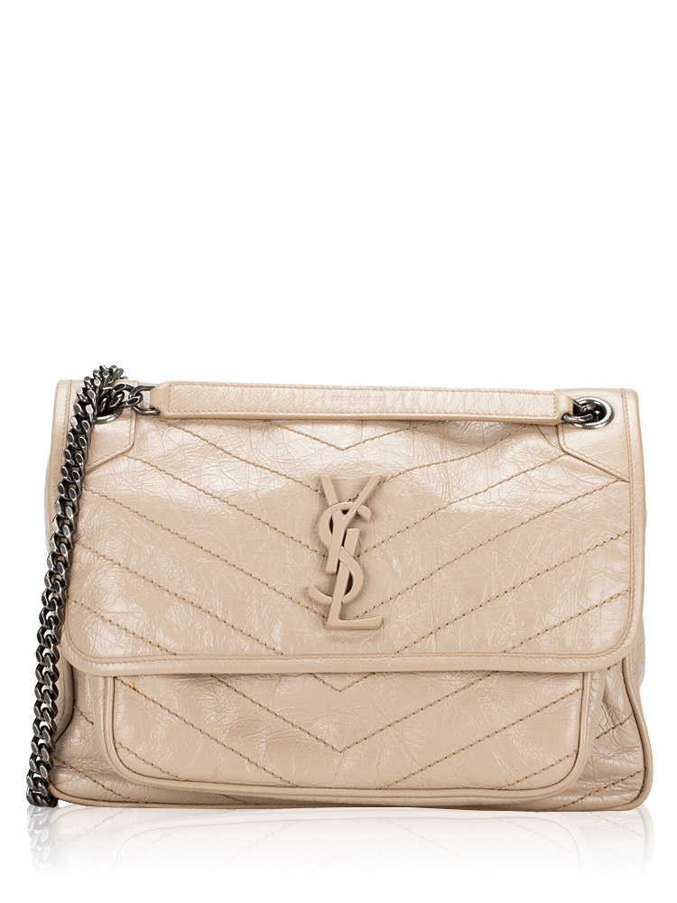 Crinkled Calfskin Matelasse Niki Medium Shoulder Bag Almond