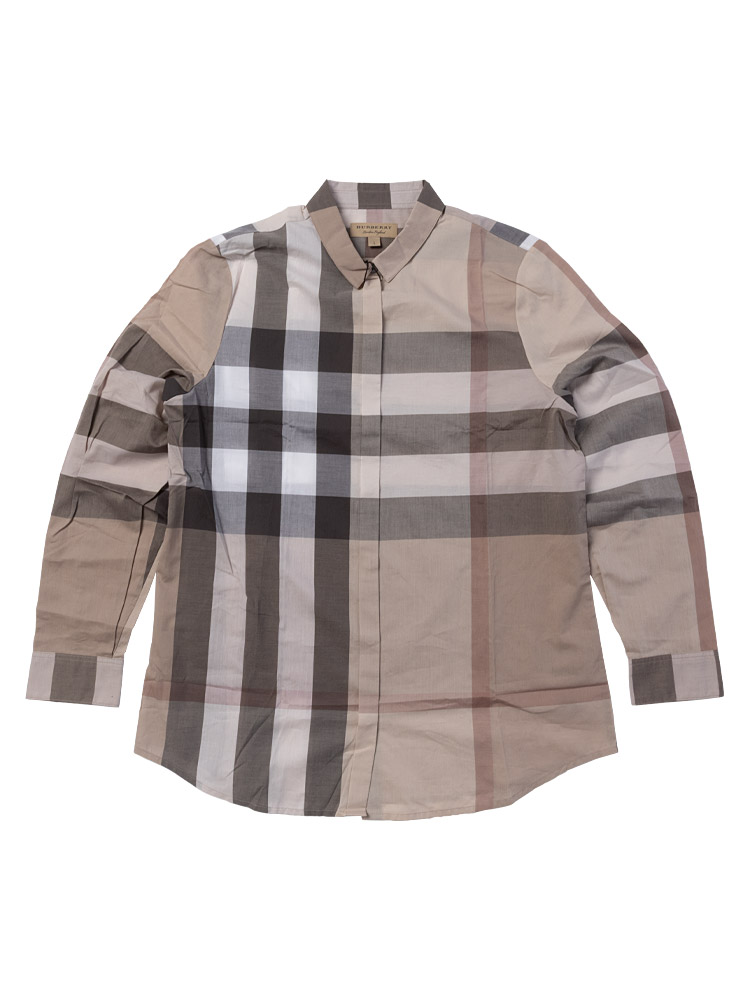 Cotton Check Long Sleeve Shirt Pale Stone Size L