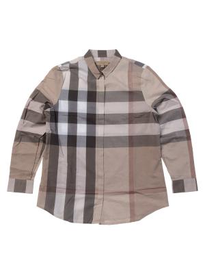 Cotton Check Long Sleeve Shirt Pale Stone Size L