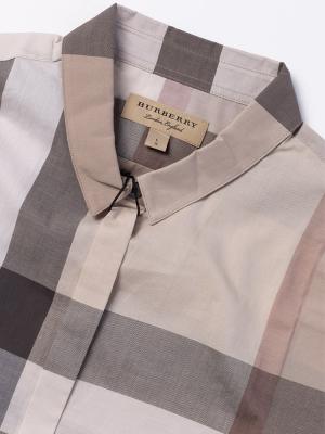 Cotton Check Long Sleeve Shirt Pale Stone Size L