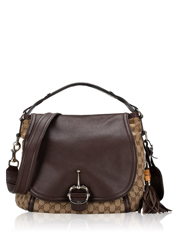 GG Canvas Techno Horsebit Large Shoulder Bag Brown