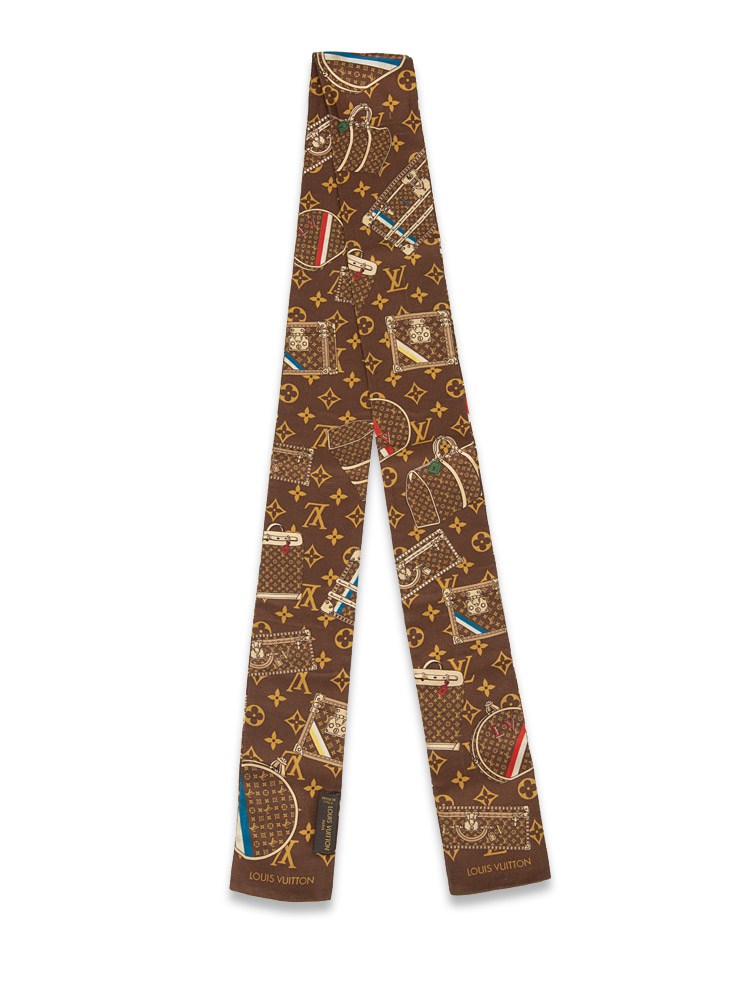 Monogram Trunk Silk Bandeau Scarf Brown