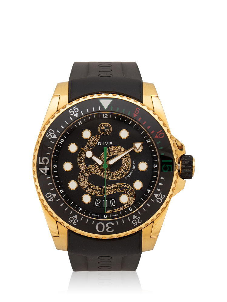 Dive Snake Rubber 45mm Watch Black Gold
