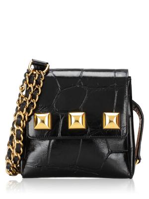 Croc Embossed Studded Belt Bag Black