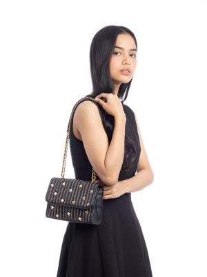 Fleming Star Studded Small Convertible Shoulder Bag Black